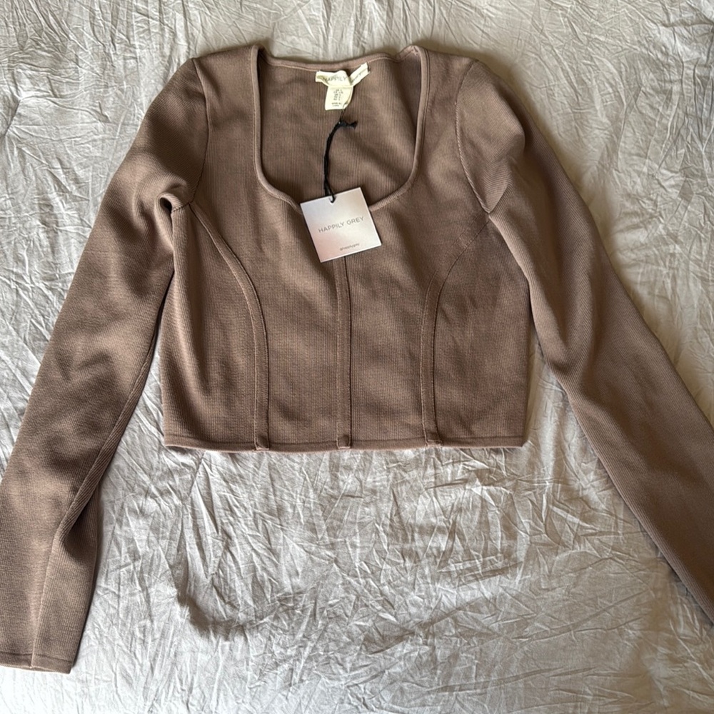 Brown Fitted Crop Sweater